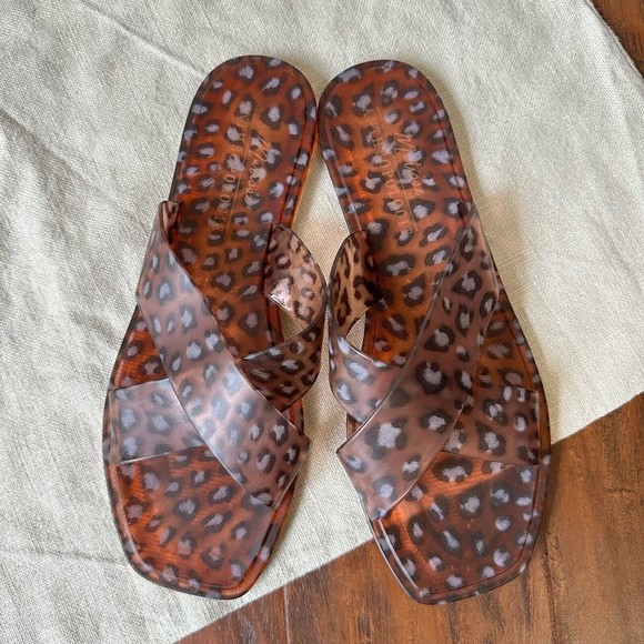 NWOB ANTHROPOLOGIE x MATISSE Leopard Print Jelly Sandals Square Toe Brown - Picture 2 of 10